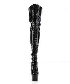 Pleaser Direct Adore 3023 Black Patent Lace Up Thigh High Boots