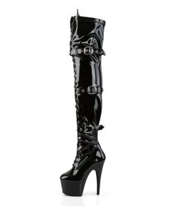 Pleaser Direct Larger Size Shoes Adore 3028 Black Patent Thigh High Boots