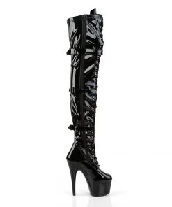Pleaser Direct Larger Size Shoes Adore 3028 Black Patent Thigh High Boots
