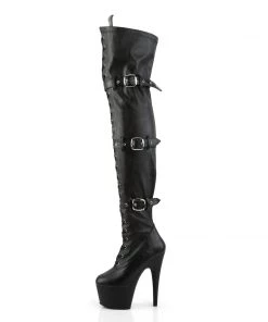 Pleaser Direct Larger Size Shoes Adore 3028 Black Faux Leather Thigh High Boots