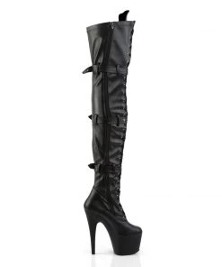 Pleaser Direct Larger Size Shoes Adore 3028 Black Faux Leather Thigh High Boots