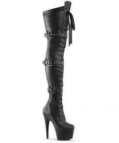 Pleaser Direct Larger Size Shoes Adore 3028 Black Faux Leather Thigh High Boots