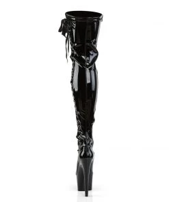 Pleaser Direct Adore 3050 Black Patent Lace Up Thigh High Boots Larger Size Shoes