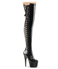 Pleaser Direct Adore 3050 Black Patent Lace Up Thigh High Boots Larger Size Shoes
