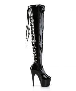 Pleaser Direct Adore 3063 Black Patent Thigh High Boots Larger Size Shoes
