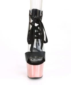 Pleaser Direct Adore 700-14 Black & Rose Gold Chrome Peep Toe Platforms Platform Shoes