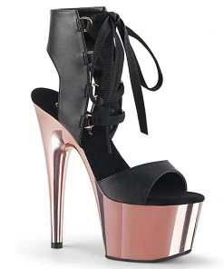 Pleaser Direct Adore 700-14 Black & Rose Gold Chrome Peep Toe Platforms Platform Shoes
