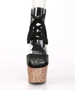 Pleaser Direct Adore 700-14LG Black & Rose Gold Glitter Peep Toe Platforms