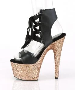 Pleaser Direct Adore 700-14LG Black & Rose Gold Glitter Peep Toe Platforms