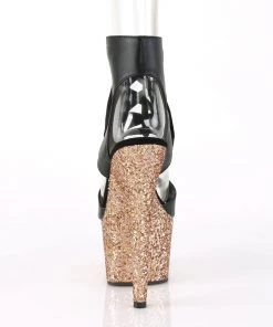 Pleaser Direct Adore 700-14LG Black & Rose Gold Glitter Peep Toe Platforms