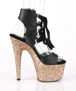 Pleaser Direct Adore 700-14LG Black & Rose Gold Glitter Peep Toe Platforms