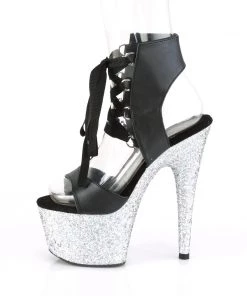 Pleaser Direct Glitter Shoes Adore 700-14LG Black & Silver Glitter Peep Toe Platforms 7 Pleaser Direct Glitter Shoes Adore 700-14LG Black & Silver Glitter Peep Toe Platforms