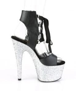 Pleaser Direct Glitter Shoes Adore 700-14LG Black & Silver Glitter Peep Toe Platforms 9 Pleaser Direct Glitter Shoes Adore 700-14LG Black & Silver Glitter Peep Toe Platforms