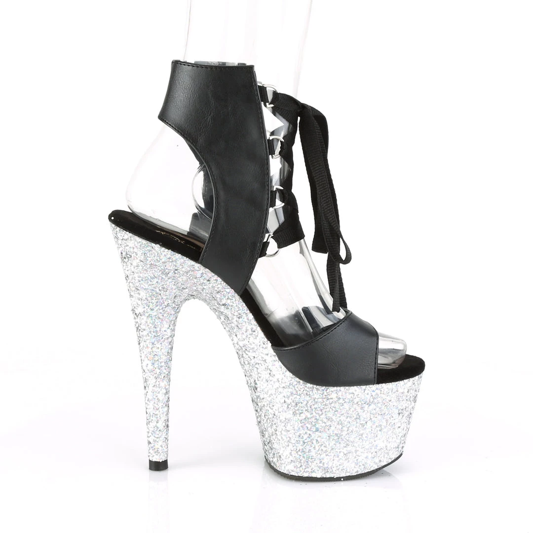 Pleaser Direct Glitter Shoes Adore 700-14LG Black & Silver Glitter Peep Toe Platforms 5 Pleaser Direct Glitter Shoes Adore 700-14LG Black & Silver Glitter Peep Toe Platforms