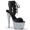 Pleaser Direct Glitter Shoes Adore 700-14LG Black & Silver Glitter Peep Toe Platforms