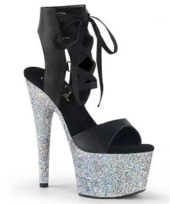 Pleaser Direct Glitter Shoes Adore 700-14LG Black & Silver Glitter Peep Toe Platforms