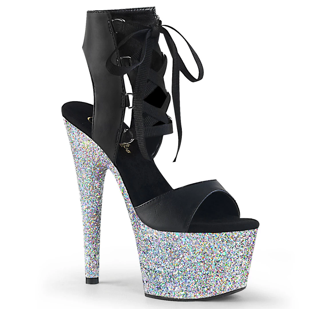 Pleaser Direct Glitter Shoes Adore 700-14LG Black & Silver Glitter Peep Toe Platforms 1 Pleaser Direct Glitter Shoes Adore 700-14LG Black & Silver Glitter Peep Toe Platforms