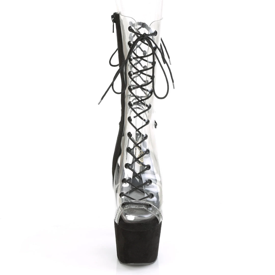 Pleaser Direct Platform Shoes Adore 700-60FS Clear And Black Faux Suede Lace Up Platforms 2 Pleaser Direct Platform Shoes Adore 700-60FS Clear And Black Faux Suede Lace Up Platforms