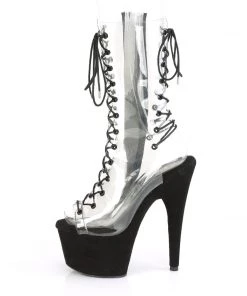 Pleaser Direct Platform Shoes Adore 700-60FS Clear And Black Faux Suede Lace Up Platforms 7 Pleaser Direct Platform Shoes Adore 700-60FS Clear And Black Faux Suede Lace Up Platforms