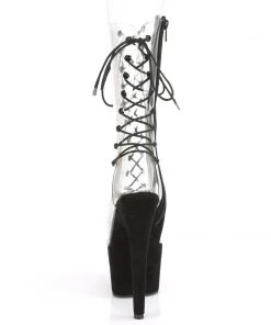 Pleaser Direct Platform Shoes Adore 700-60FS Clear And Black Faux Suede Lace Up Platforms 8 Pleaser Direct Platform Shoes Adore 700-60FS Clear And Black Faux Suede Lace Up Platforms