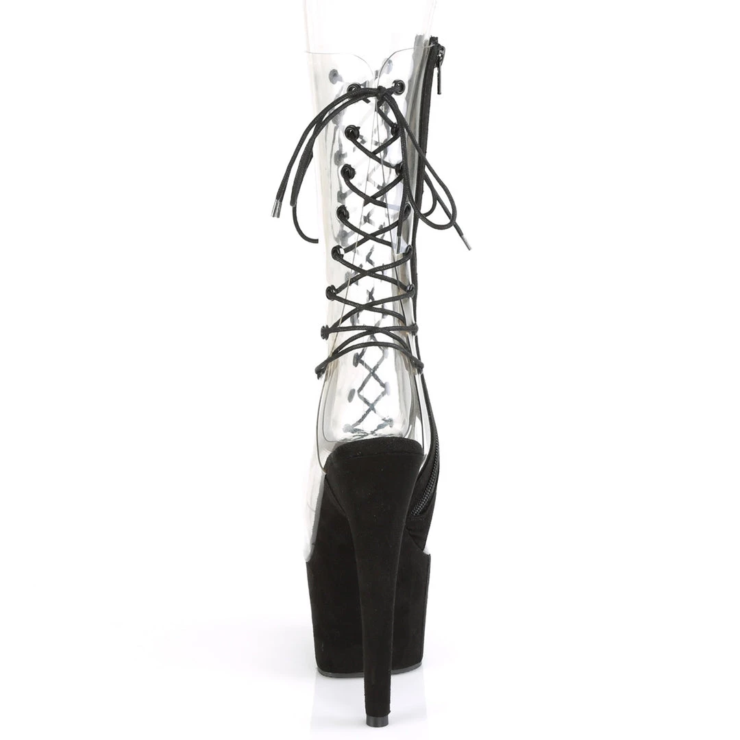 Pleaser Direct Platform Shoes Adore 700-60FS Clear And Black Faux Suede Lace Up Platforms 4 Pleaser Direct Platform Shoes Adore 700-60FS Clear And Black Faux Suede Lace Up Platforms