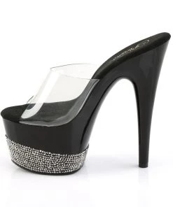 Pleaser Direct Larger Size Shoes Adore 701-3 Black & Silver Rhinestone Platforms