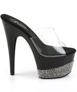 Pleaser Direct Larger Size Shoes Adore 701-3 Black & Silver Rhinestone Platforms