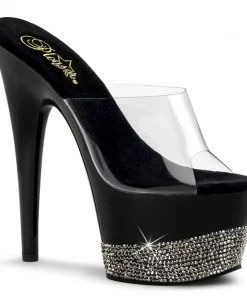 Pleaser Direct Larger Size Shoes Adore 701-3 Black & Silver Rhinestone Platforms