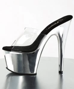 Pleaser Direct Larger Size Shoes Adore 701 Silver Chrome Platforms