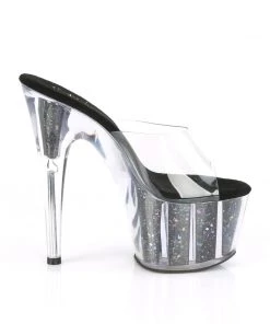 Pleaser Direct Adore 701CG Black Glitter Platforms High Heels Glitter Shoes