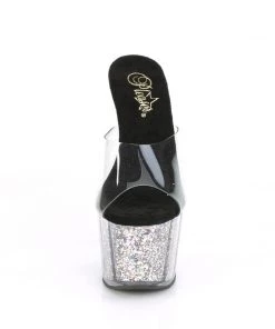 Pleaser Direct Adore 701CG Black And Silver Glitter Platforms High Heels Glitter Shoes