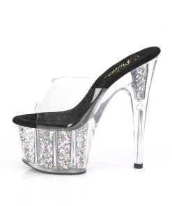 Pleaser Direct Adore 701CG Black And Silver Glitter Platforms High Heels Glitter Shoes