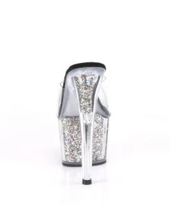 Pleaser Direct Adore 701CG Black And Silver Glitter Platforms High Heels Glitter Shoes