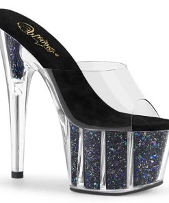 Pleaser Direct Adore 701CG Black Glitter Platforms High Heels Glitter Shoes
