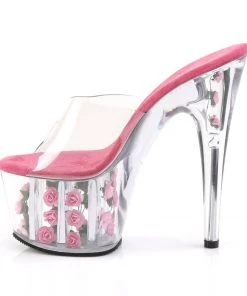 Pleaser Direct Larger Size Shoes Adore 701FL Clear And Pink Flower Platforms