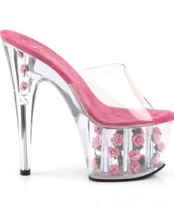 Pleaser Direct Larger Size Shoes Adore 701FL Clear And Pink Flower Platforms