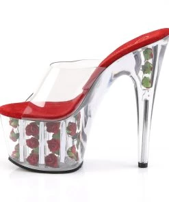 Pleaser Direct Adore 701FL Clear And Red Flower Platforms Larger Size Shoes