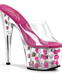 Pleaser Direct Larger Size Shoes Adore 701FL Clear And Pink Flower Platforms