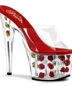 Pleaser Direct Adore 701FL Clear And Red Flower Platforms Larger Size Shoes