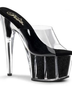 Pleaser Direct Larger Size Shoes Adore 701G Black Glitter Platforms