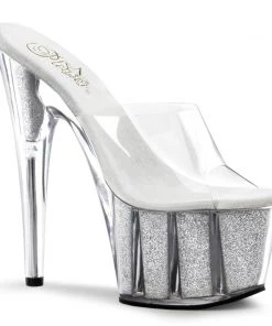 Pleaser Direct Adore 701G Silver Glitter Platforms Larger Size Shoes