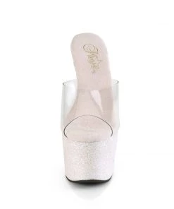 Pleaser Direct Glitter Shoes Adore 701HMG White Glitter Platforms High Heels