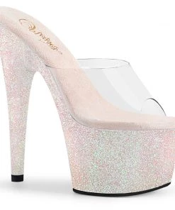 Pleaser Direct Glitter Shoes Adore 701HMG White Glitter Platforms High Heels