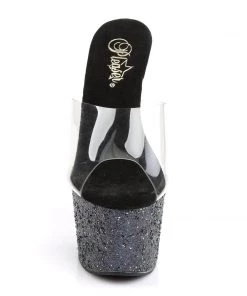 Pleaser Direct Larger Size Shoes Adore 701LG Black Holographic Glitter Platforms