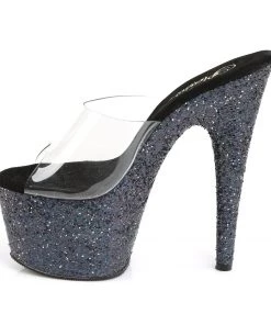 Pleaser Direct Larger Size Shoes Adore 701LG Black Holographic Glitter Platforms