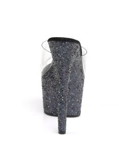 Pleaser Direct Larger Size Shoes Adore 701LG Black Holographic Glitter Platforms