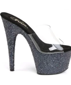 Pleaser Direct Larger Size Shoes Adore 701LG Black Holographic Glitter Platforms