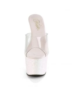 Pleaser Direct Adore 701LG White Glitter Platforms