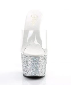 Pleaser Direct Larger Size Shoes Adore 701LG Silver Holographic Glitter Platforms