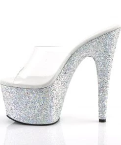 Pleaser Direct Larger Size Shoes Adore 701LG Silver Holographic Glitter Platforms